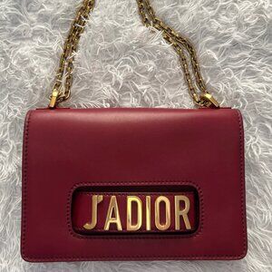 CHRISTIAN DIOR Calfskin Medium J’Adior Chain Flap Bag Red